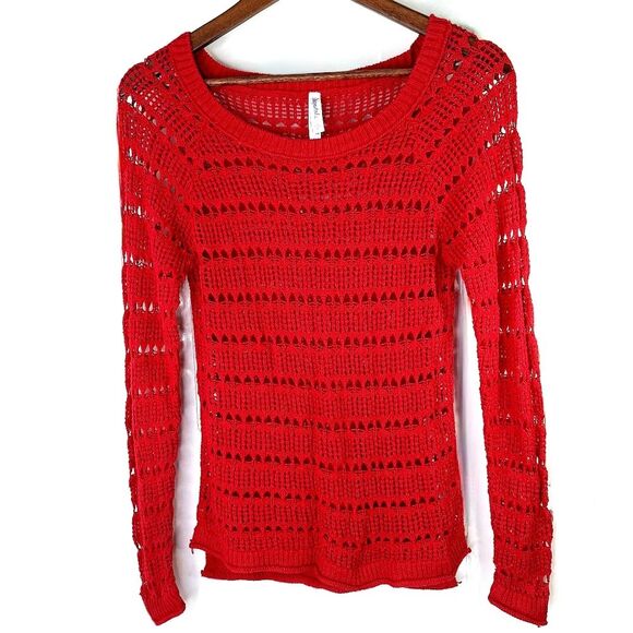 Aeropostale Sweaters - Aeropostale Red Long Sleeve Longline Crochet Open Knit Sweater Shirt Top Sz S/P